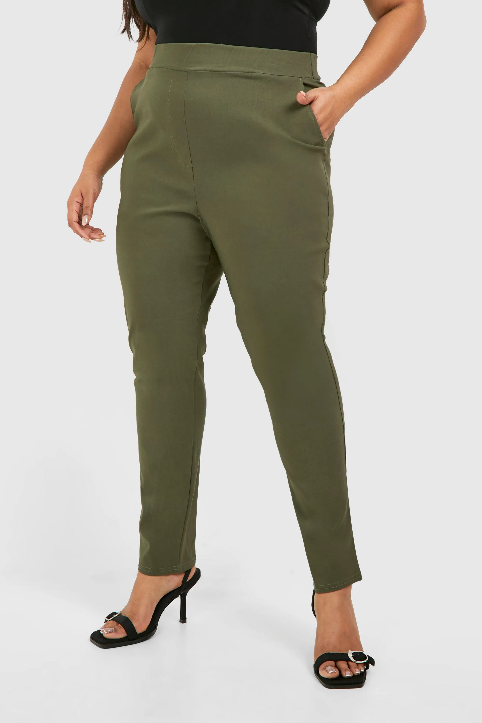 boohoo Plus Super Stretch Bengaline Fitted Trousers