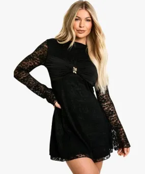 Boohoo Twist Trim Lace Skater Dress Women