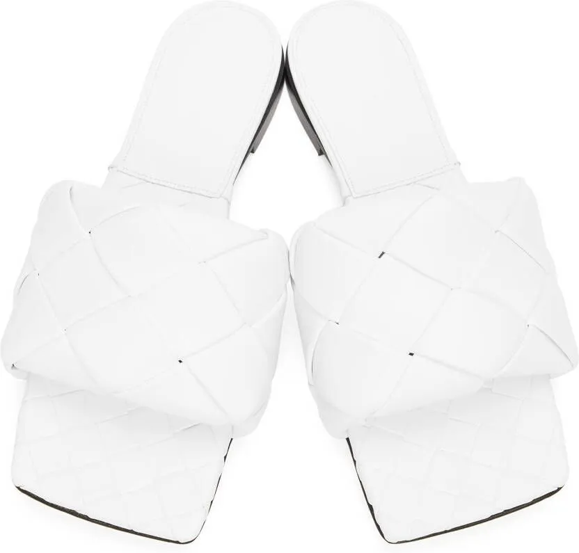 Bottega Veneta White Intrecciato Lido Flat Sandals for Women