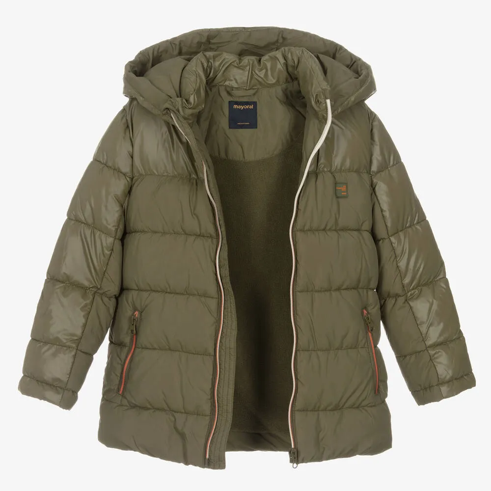 Boys Hooded Puffer Coat Green