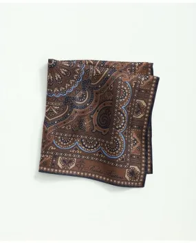 Brooks Brothers Men's Navy/Brown Silk Medallion Pocket Square Tie