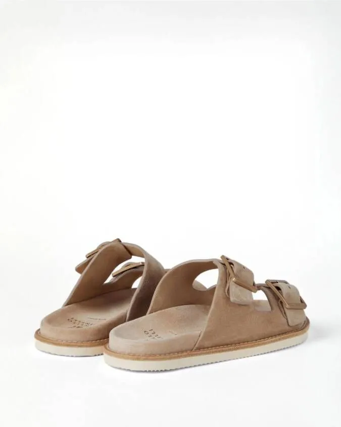 Neutrals Brunello Cucinelli Double-Buckle Suede Sandals