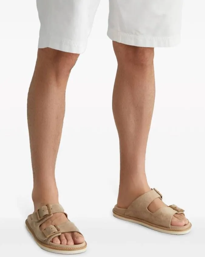 Neutrals Brunello Cucinelli Double-Buckle Suede Sandals