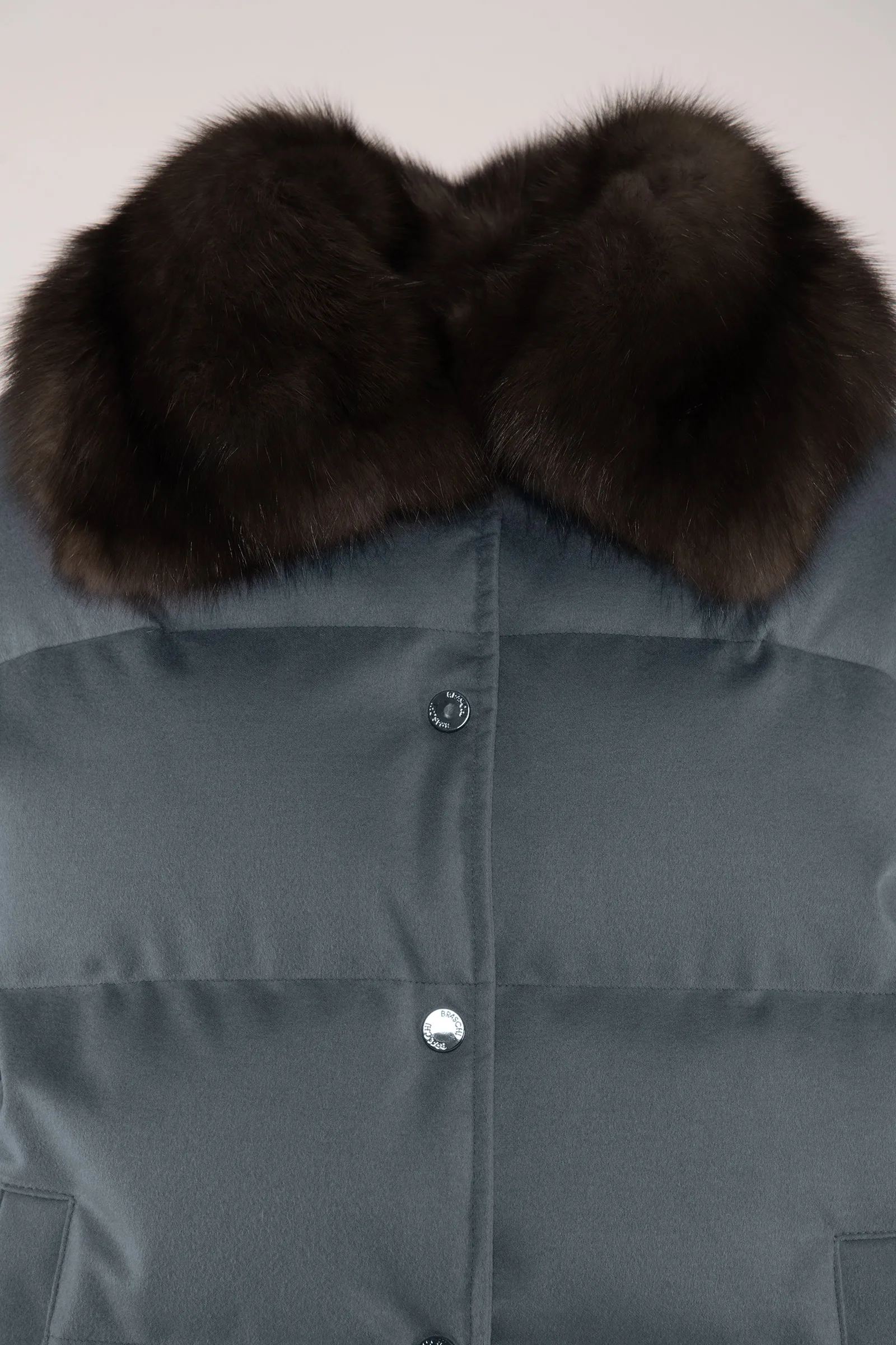 Cashmere coat with dark sable fur.