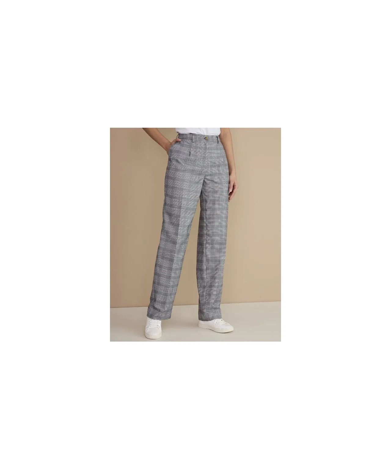 Check flat stretch jersey trousers