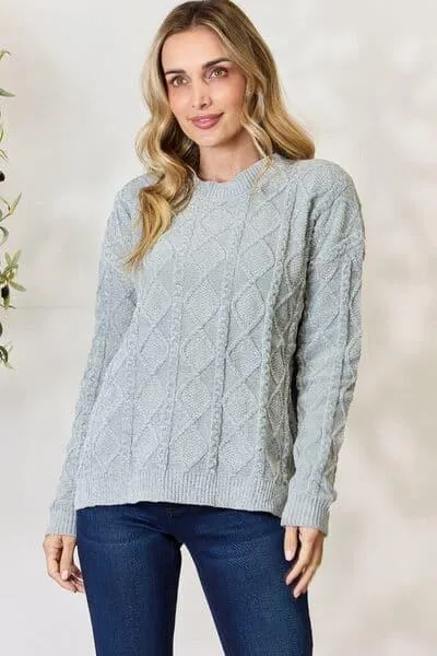 Chunky Cable Knit Round Neck Sweater - BiBi