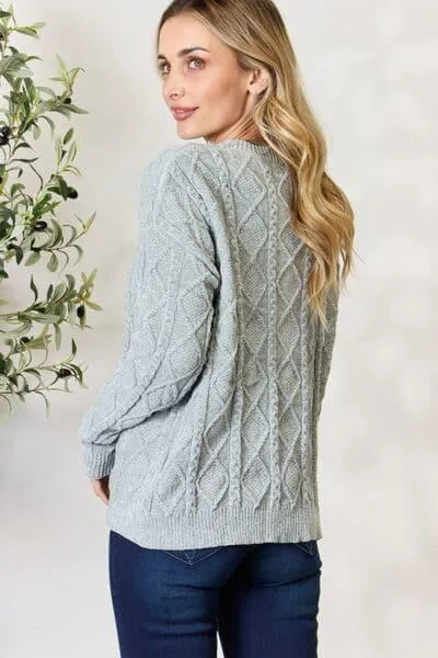 Chunky Cable Knit Round Neck Sweater - BiBi