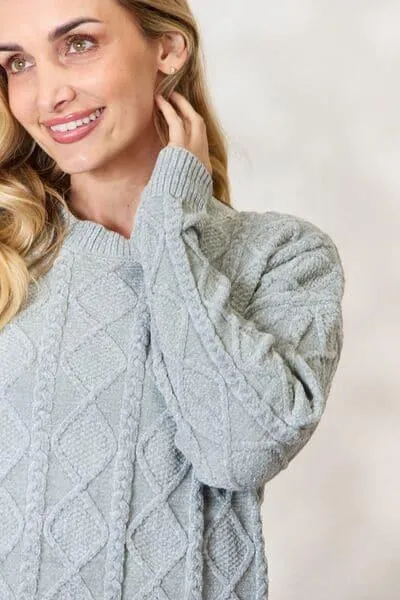 Chunky Cable Knit Round Neck Sweater - BiBi