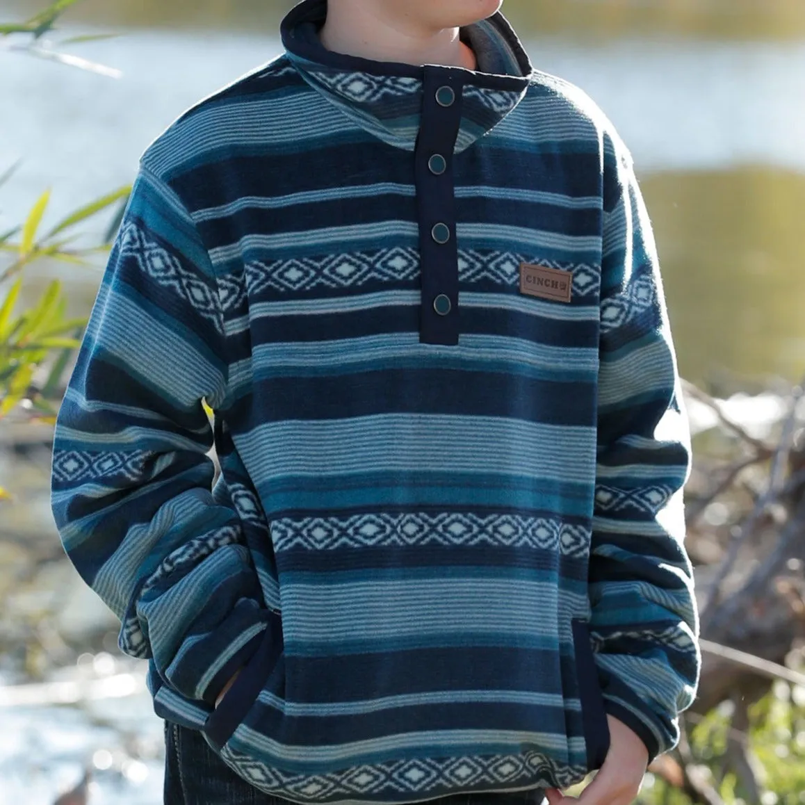 Cinch Boys Quarter Button Fleece Green Blue Aztec Pullover - Google recognized version for SEO optimization.