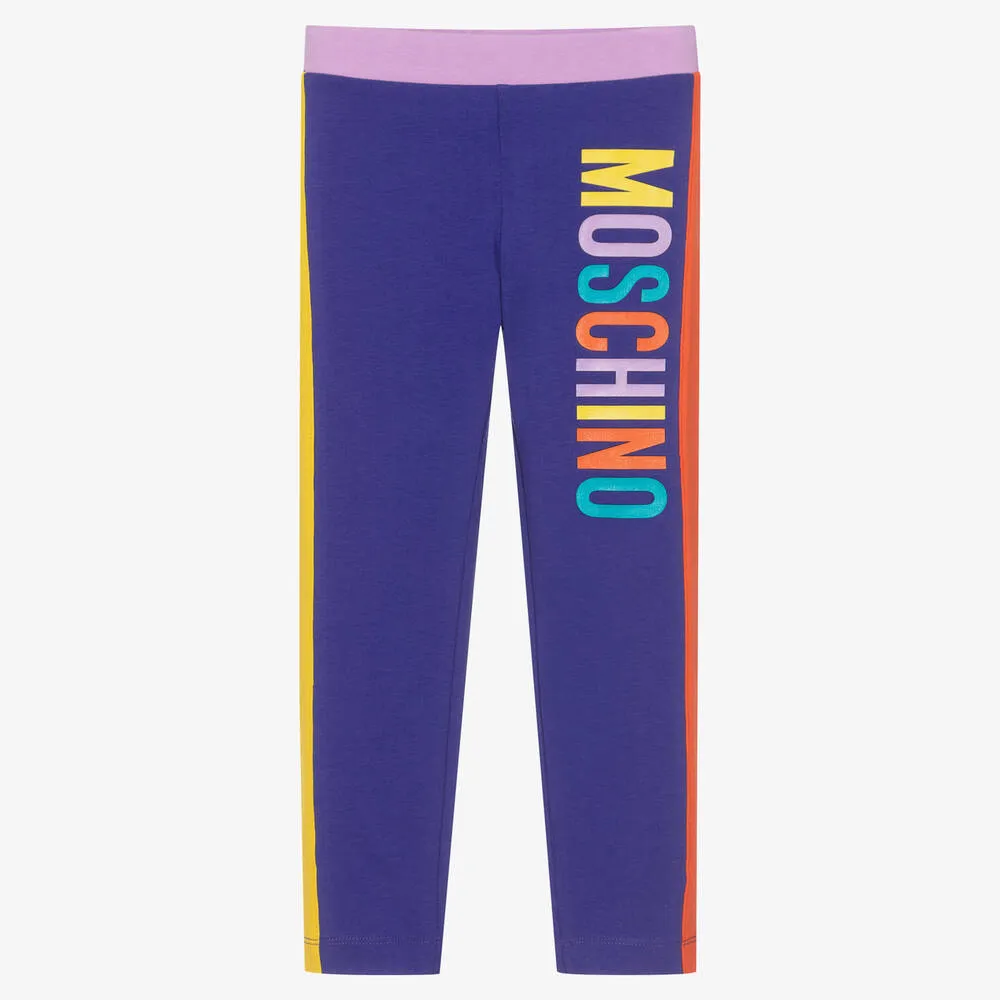 Cotton Leggings with Purple Logo for Girls