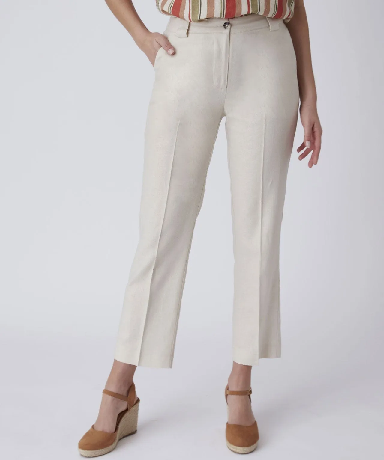 Linen Cropped Trousers Rich Fabric