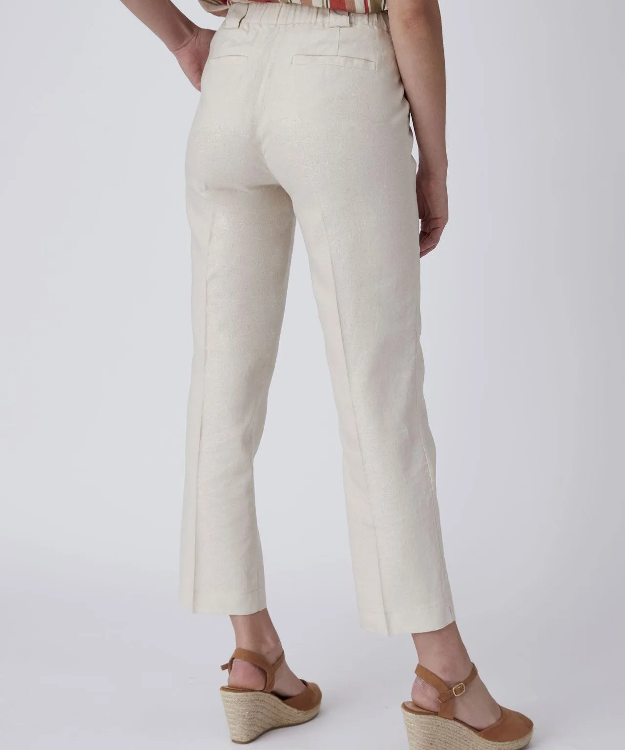 Linen Cropped Trousers Rich Fabric