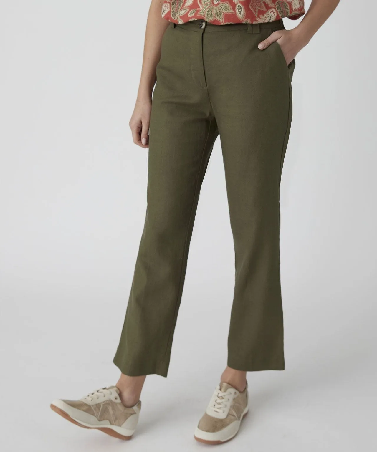 Linen Cropped Trousers Rich Fabric