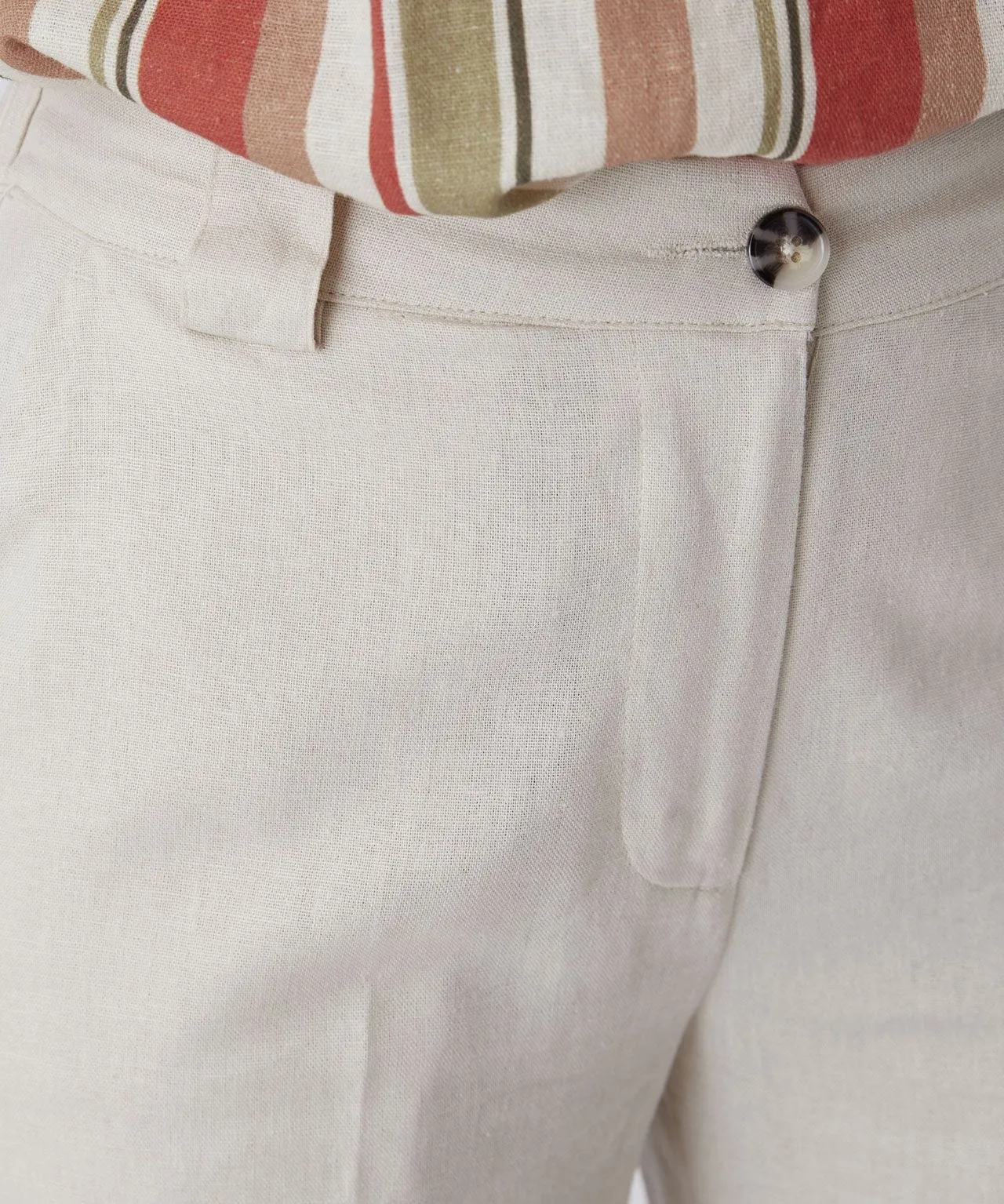 Linen Cropped Trousers Rich Fabric