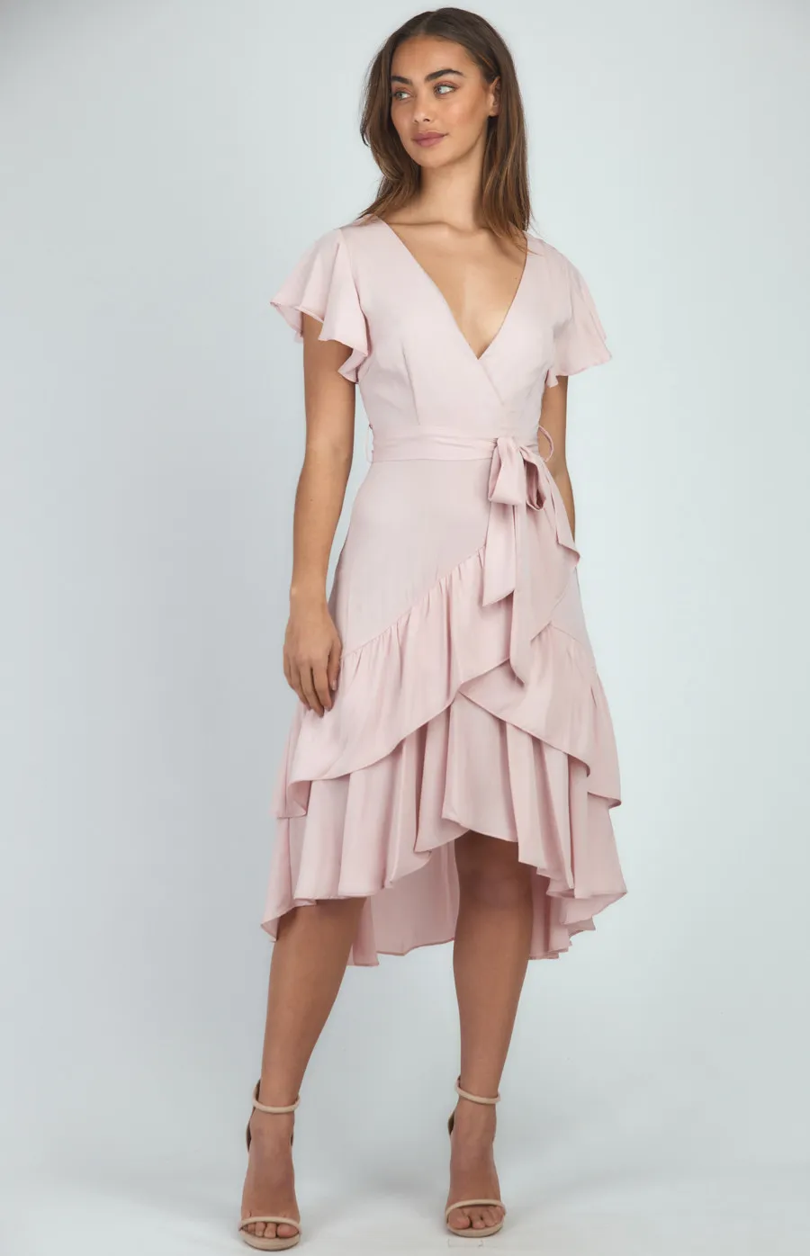 Asymmetric Frill Hem Midi Dress with Cross Front (ADR1012-3B)