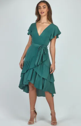 Asymmetric Frill Hem Midi Dress with Cross Front (ADR1012-3B)