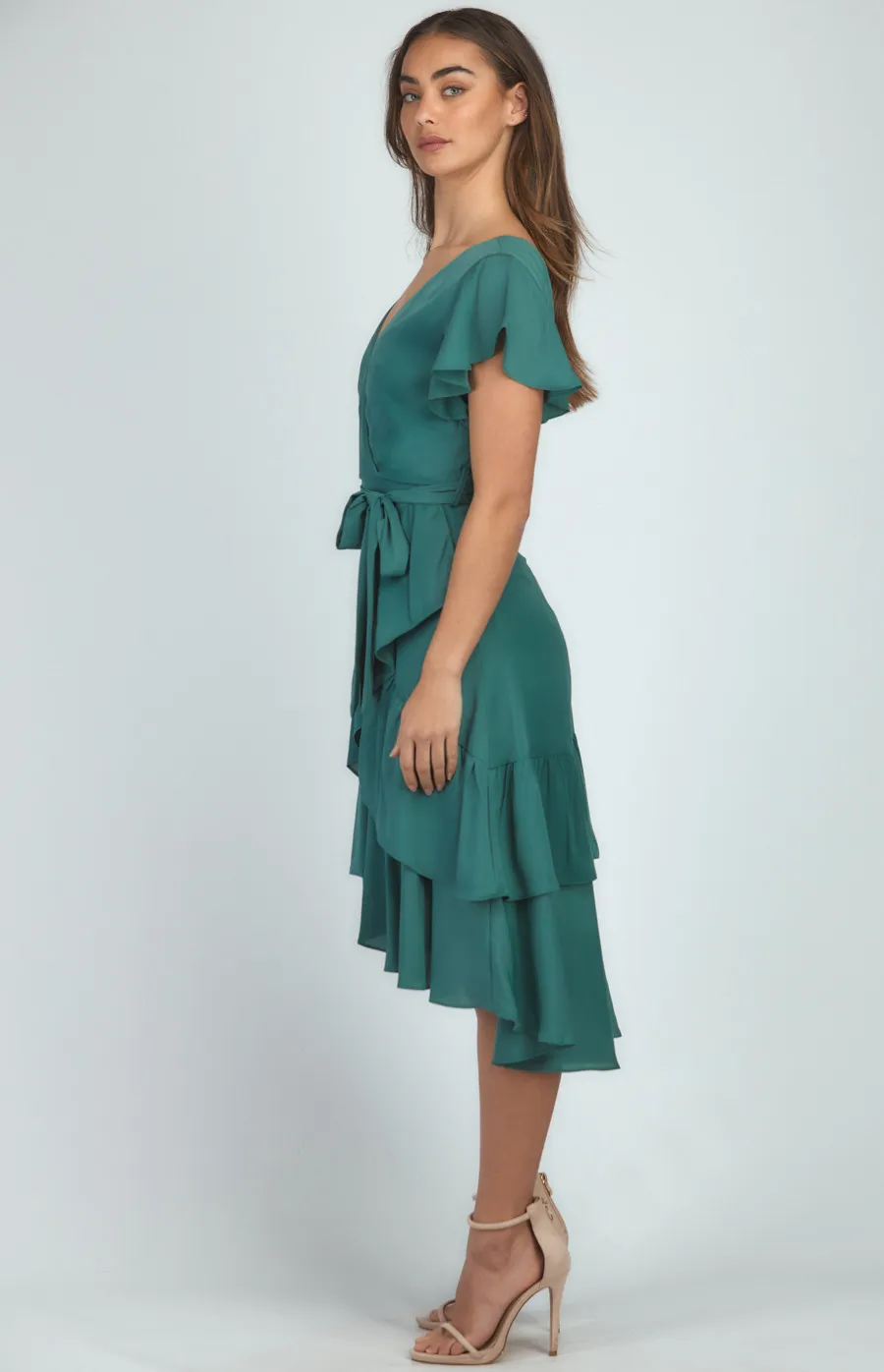 Asymmetric Frill Hem Midi Dress with Cross Front (ADR1012-3B)