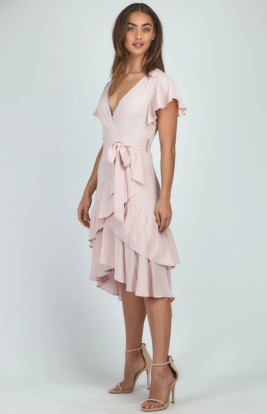 Asymmetric Frill Hem Midi Dress with Cross Front (ADR1012-3B)