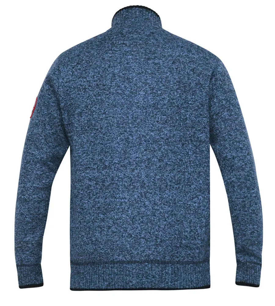 D555 Men's Big Blue Cable Knit Sweater with Zip and Check Lining - Eccles