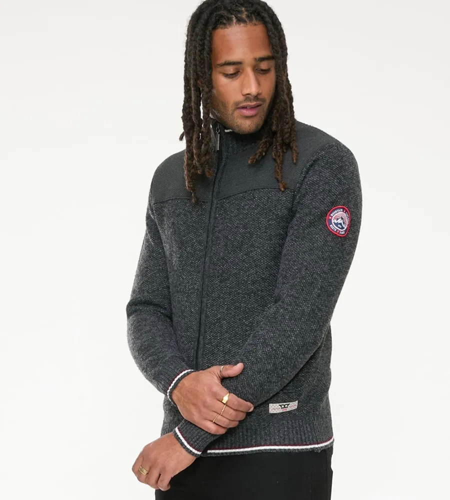 D555 Men's Charcoal Knitted Zipper Sweater with Lining - Aberdare 2