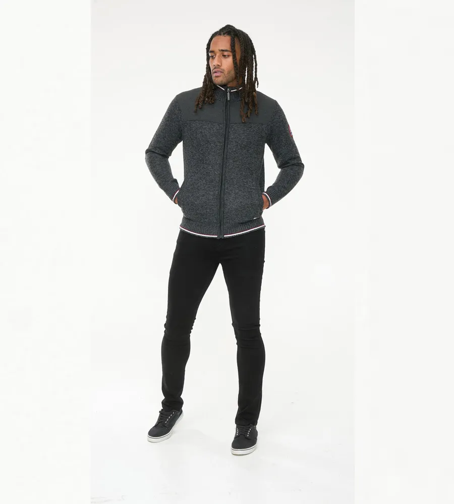 D555 Men's Charcoal Knitted Zipper Sweater with Lining - Aberdare 2