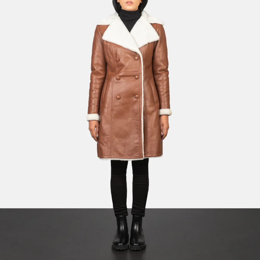 Double Breasted Shearling Coat in Brown - Amie