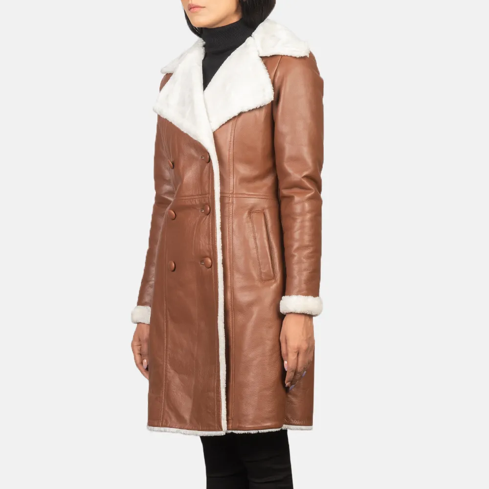 Double Breasted Shearling Coat in Brown - Amie