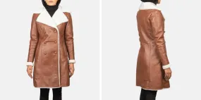 Double Breasted Shearling Coat in Brown - Amie