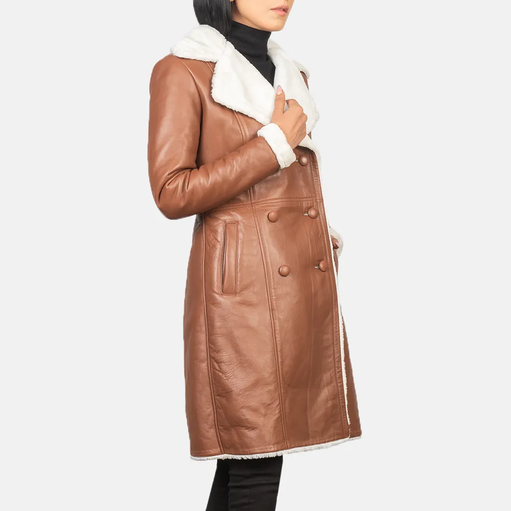 Double Breasted Shearling Coat in Brown - Amie