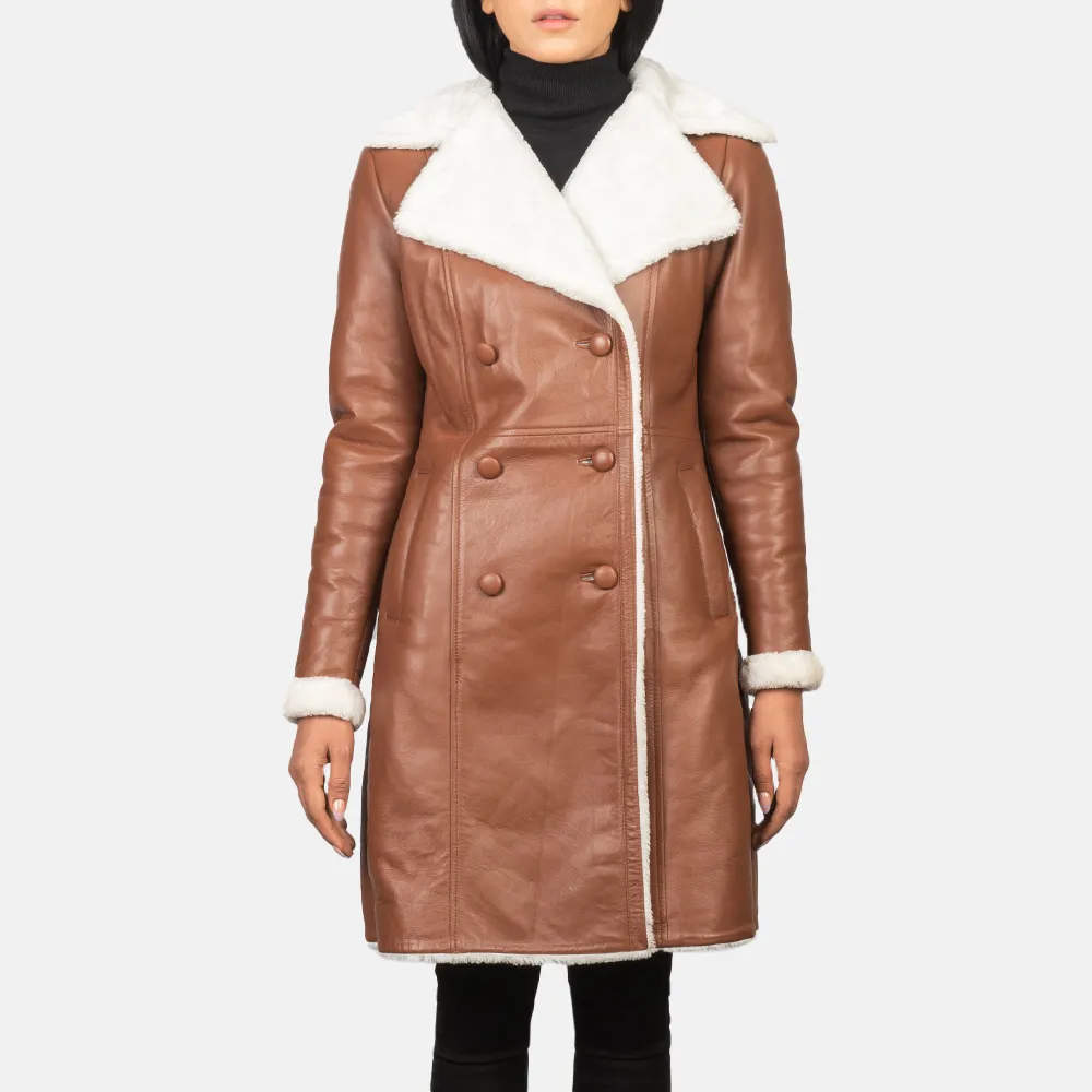 Double Breasted Shearling Coat in Brown - Amie