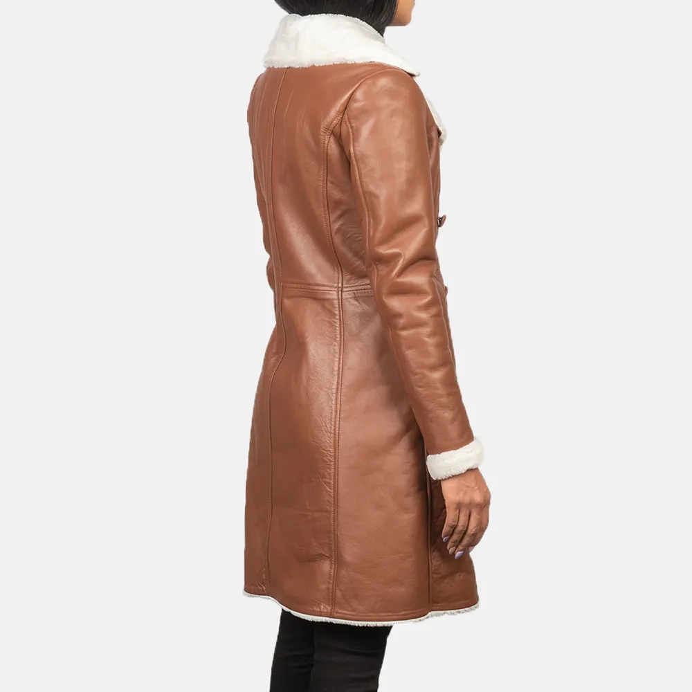 Double Breasted Shearling Coat in Brown - Amie