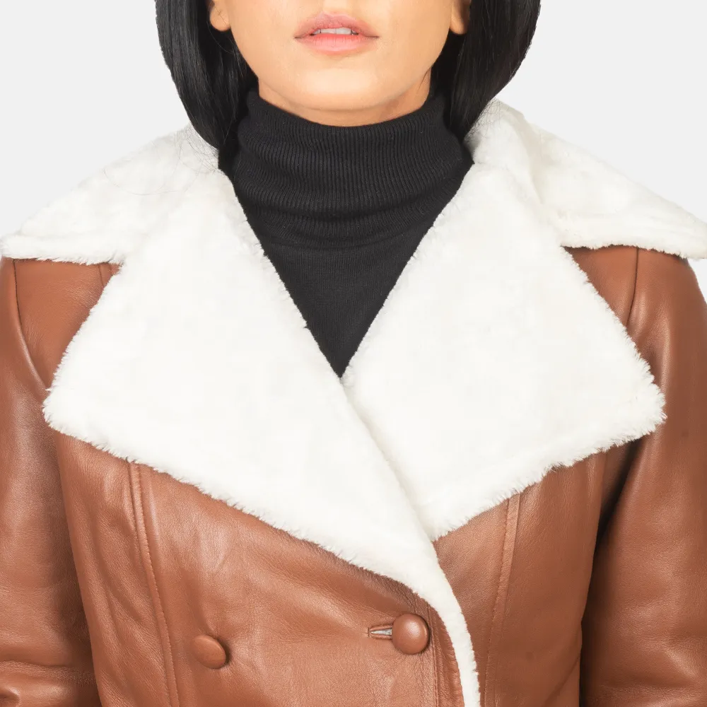 Double Breasted Shearling Coat in Brown - Amie