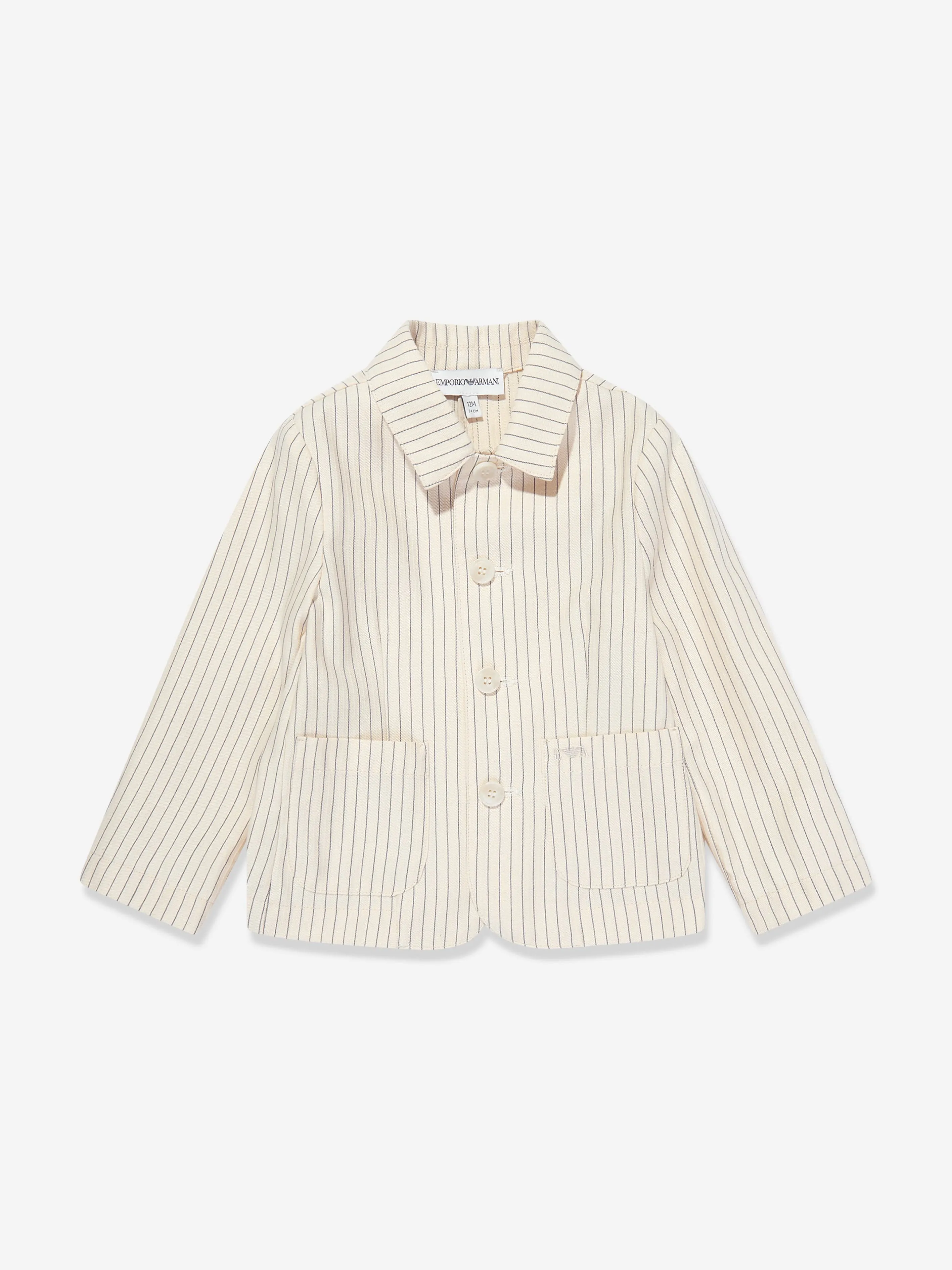 Emporio Armani Baby Boys Linen Jacket White Blue Striped.