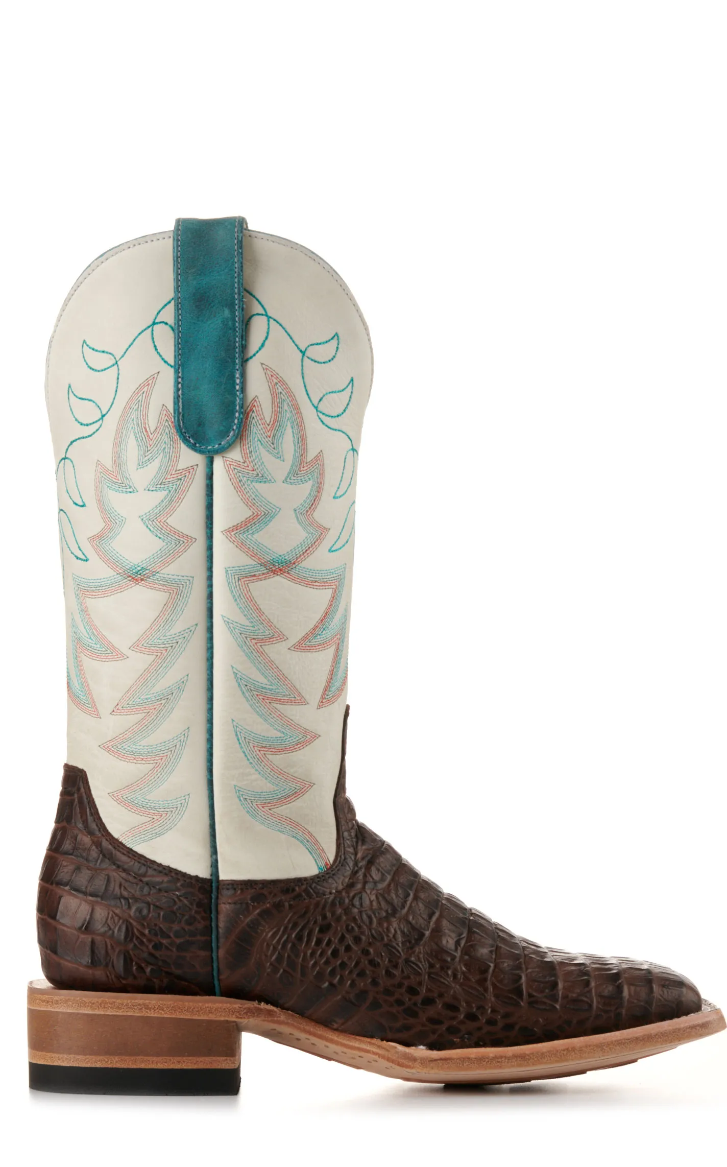 Endurance Women's White and Chocolate Croc Print Wide Square Toe Cowboy Boots - Cavender's