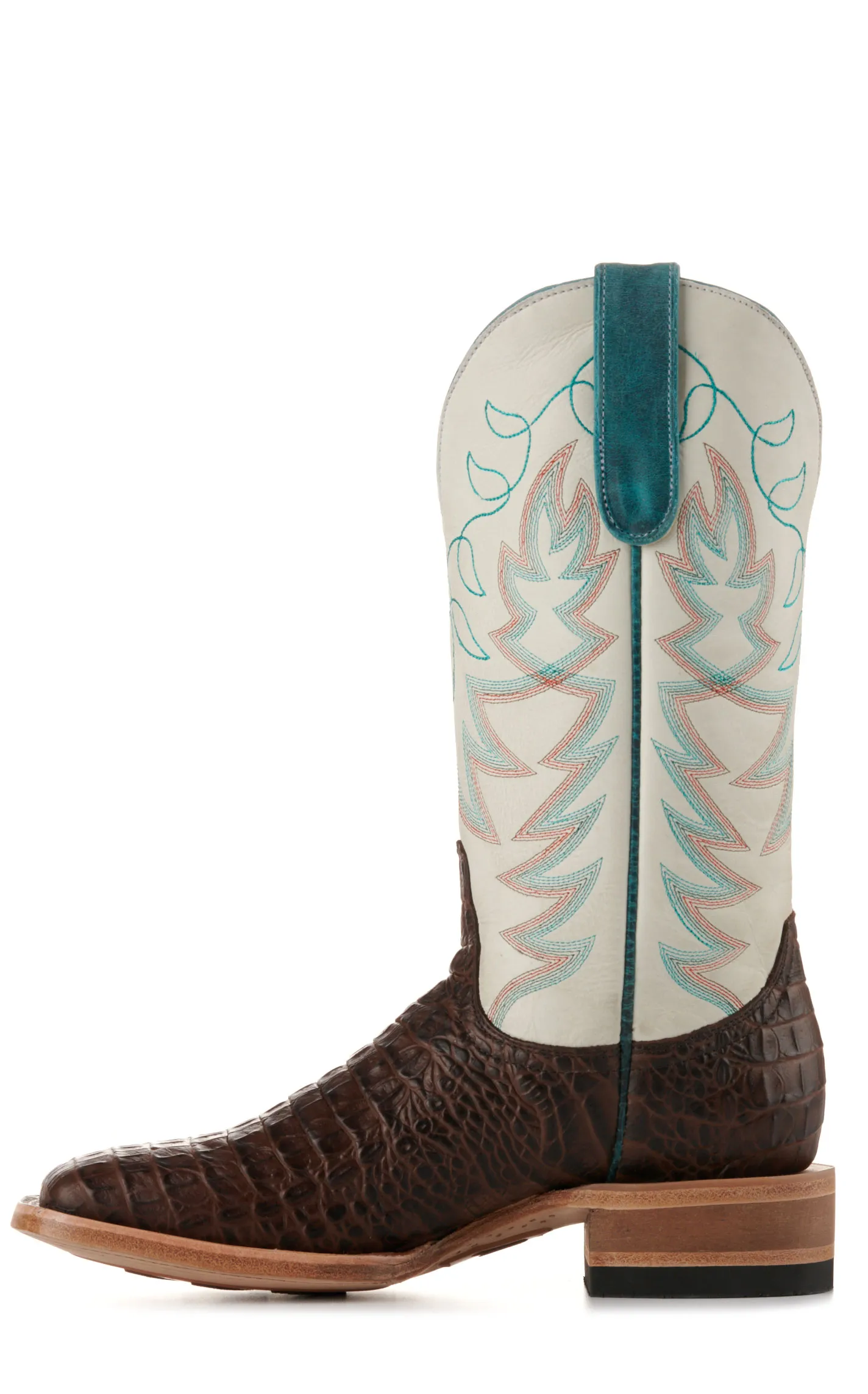 Endurance Women's White and Chocolate Croc Print Wide Square Toe Cowboy Boots - Cavender's