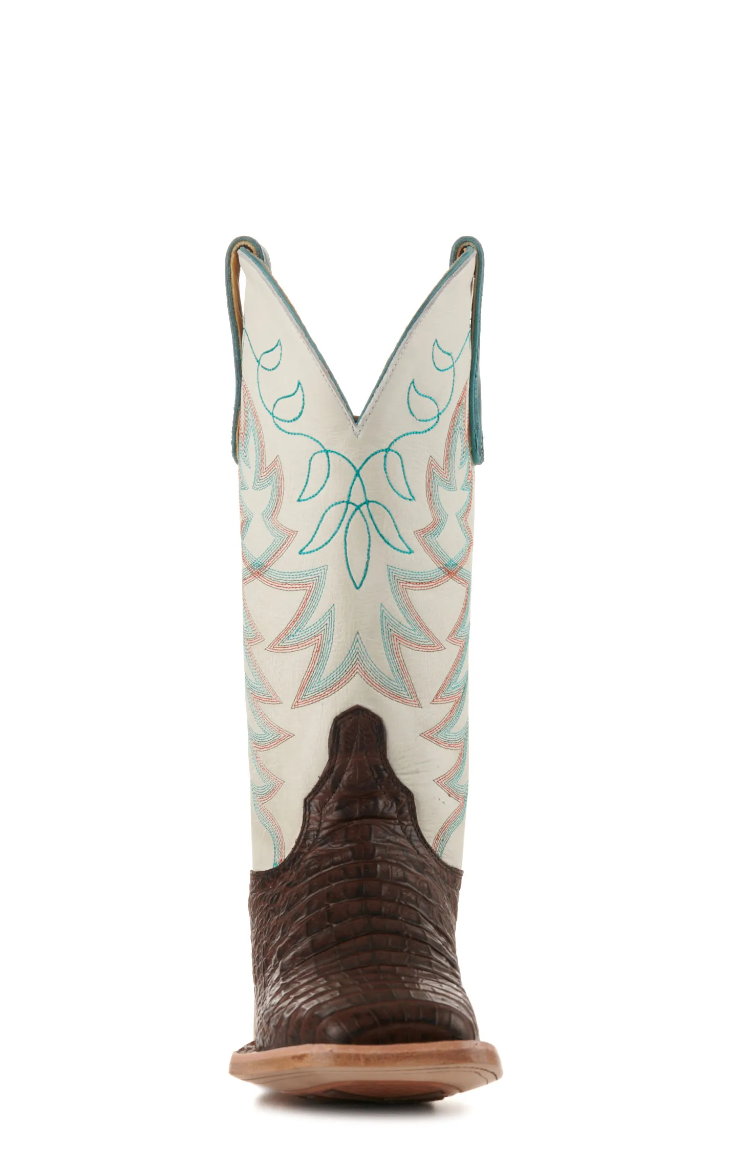 Endurance Women's White and Chocolate Croc Print Wide Square Toe Cowboy Boots - Cavender's