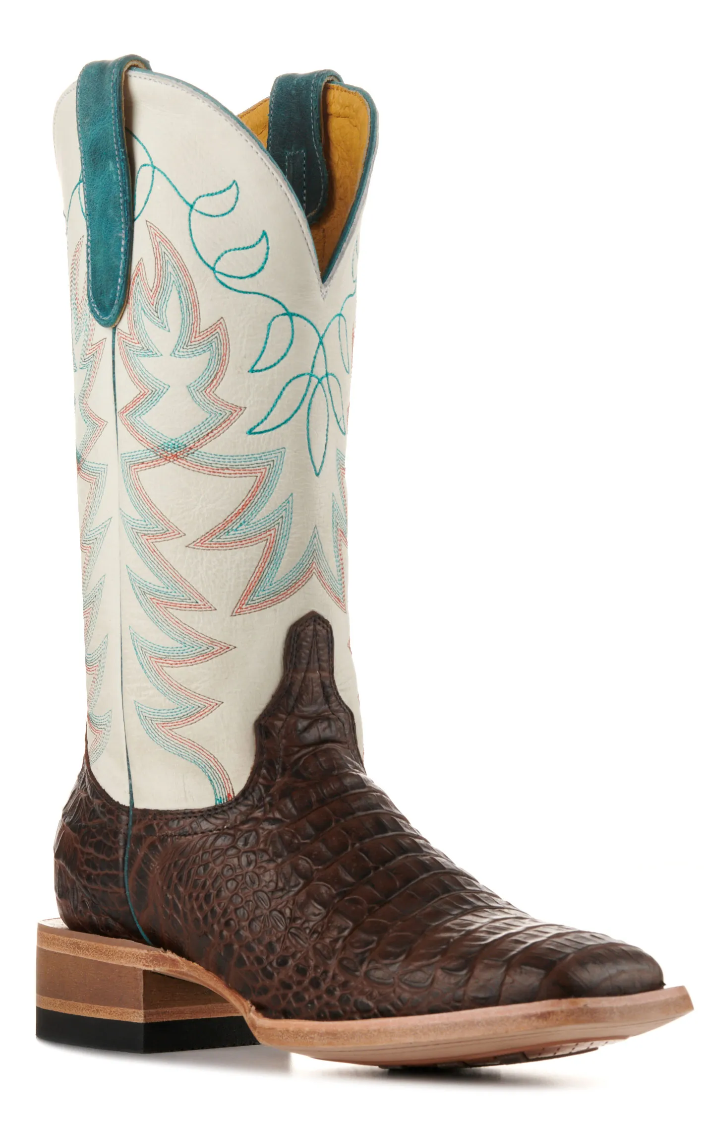 Endurance Women's White and Chocolate Croc Print Wide Square Toe Cowboy Boots - Cavender's