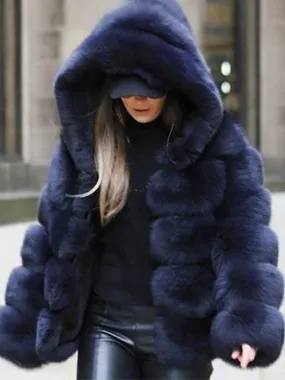 Faux Fur Short Winter Coat with Hood, Eco-friendly Women's Coat 2024