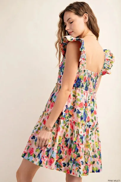 Floral Mini Dress with Square Neckline - Tessa