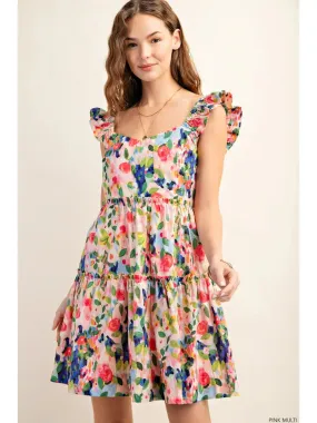 Floral Mini Dress with Square Neckline - Tessa