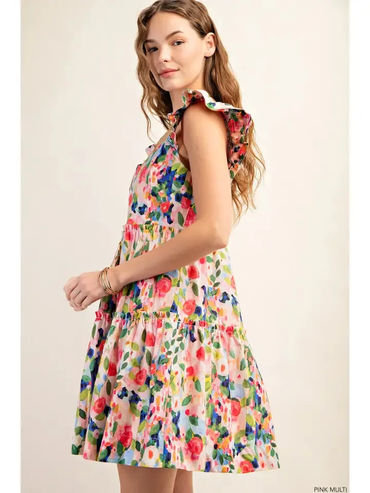 Floral Mini Dress with Square Neckline - Tessa