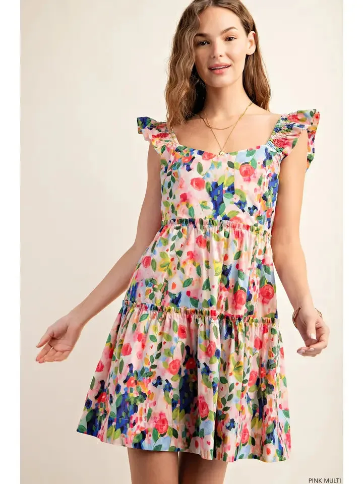 Floral Mini Dress with Square Neckline - Tessa