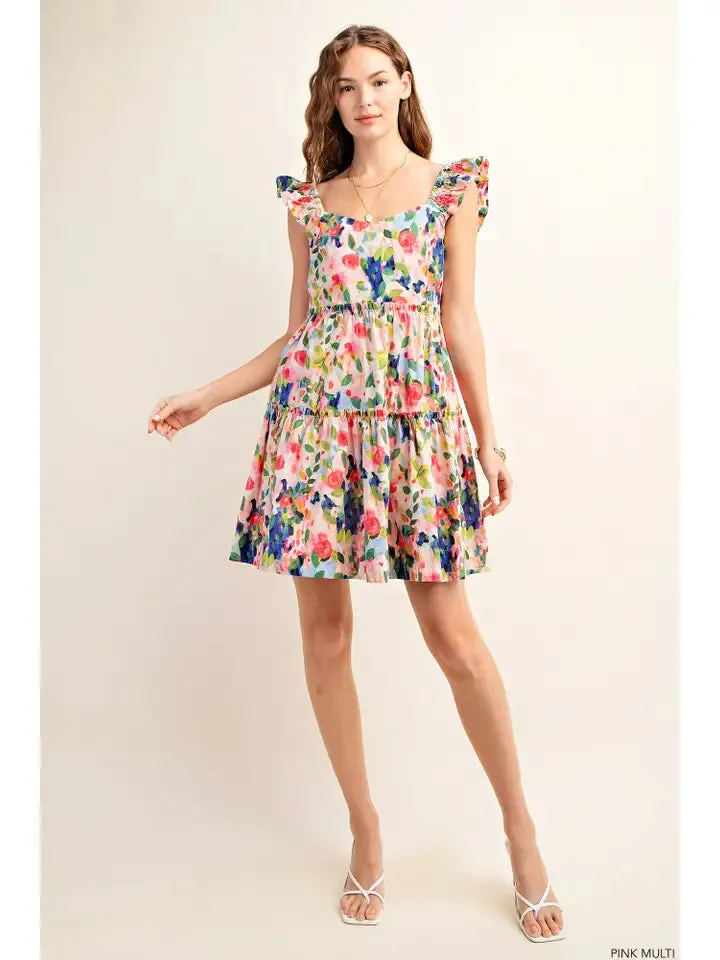 Floral Mini Dress with Square Neckline - Tessa