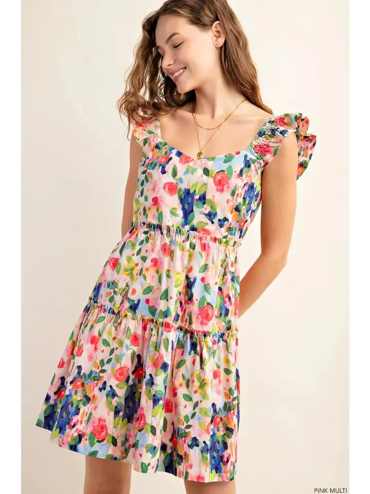 Floral Mini Dress with Square Neckline - Tessa