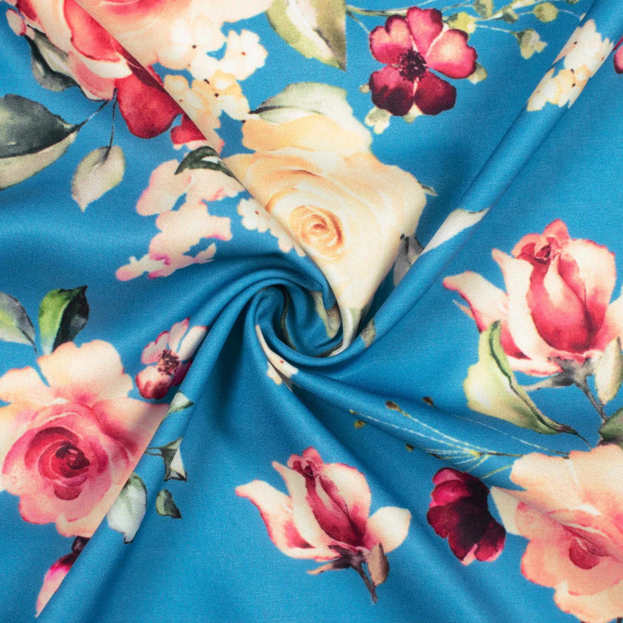 Floral Pattern Blue Pink Fabric_Print Micro Crepe