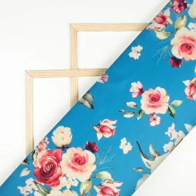 Floral Pattern Blue Pink Fabric_Print Micro Crepe