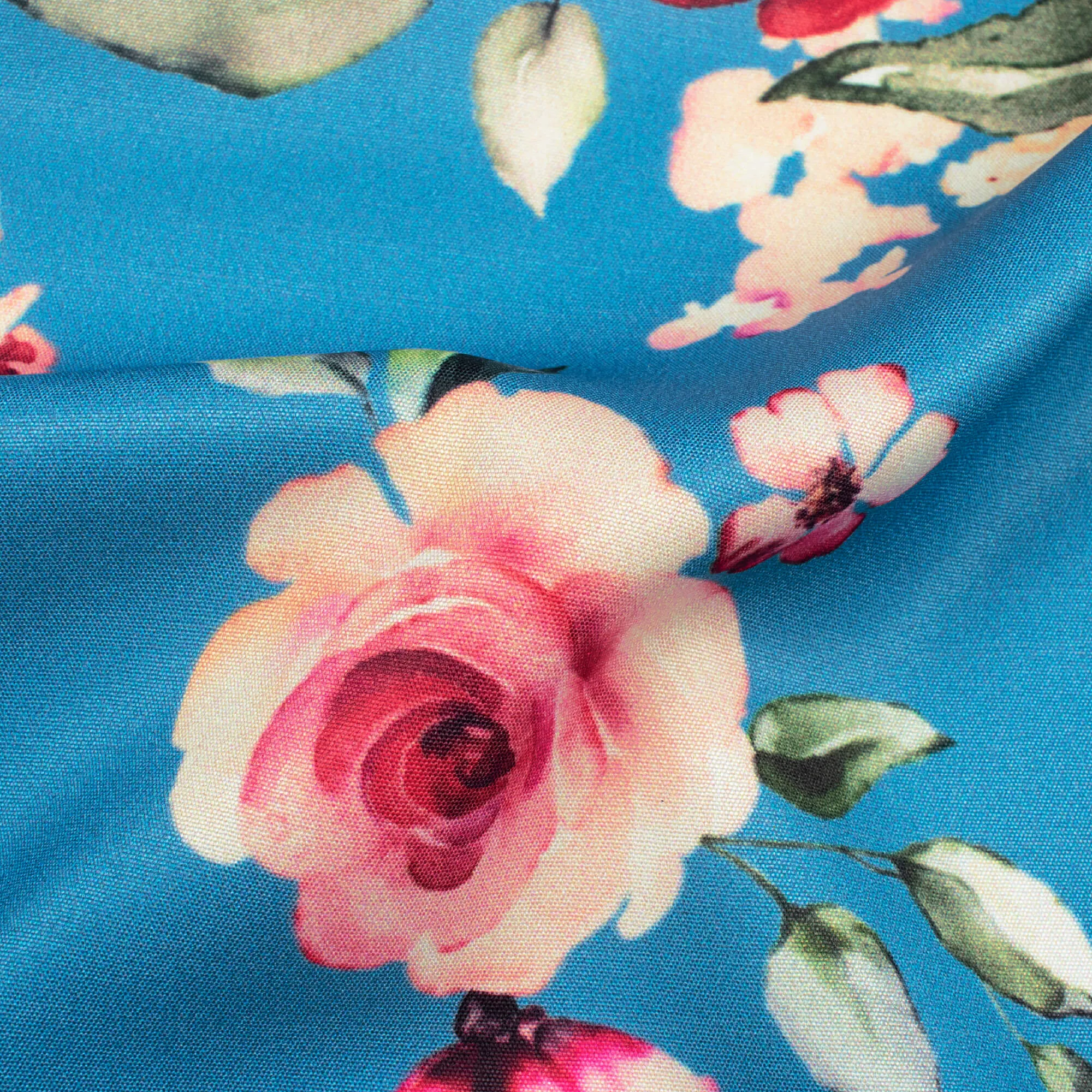 Floral Pattern Blue Pink Fabric_Print Micro Crepe