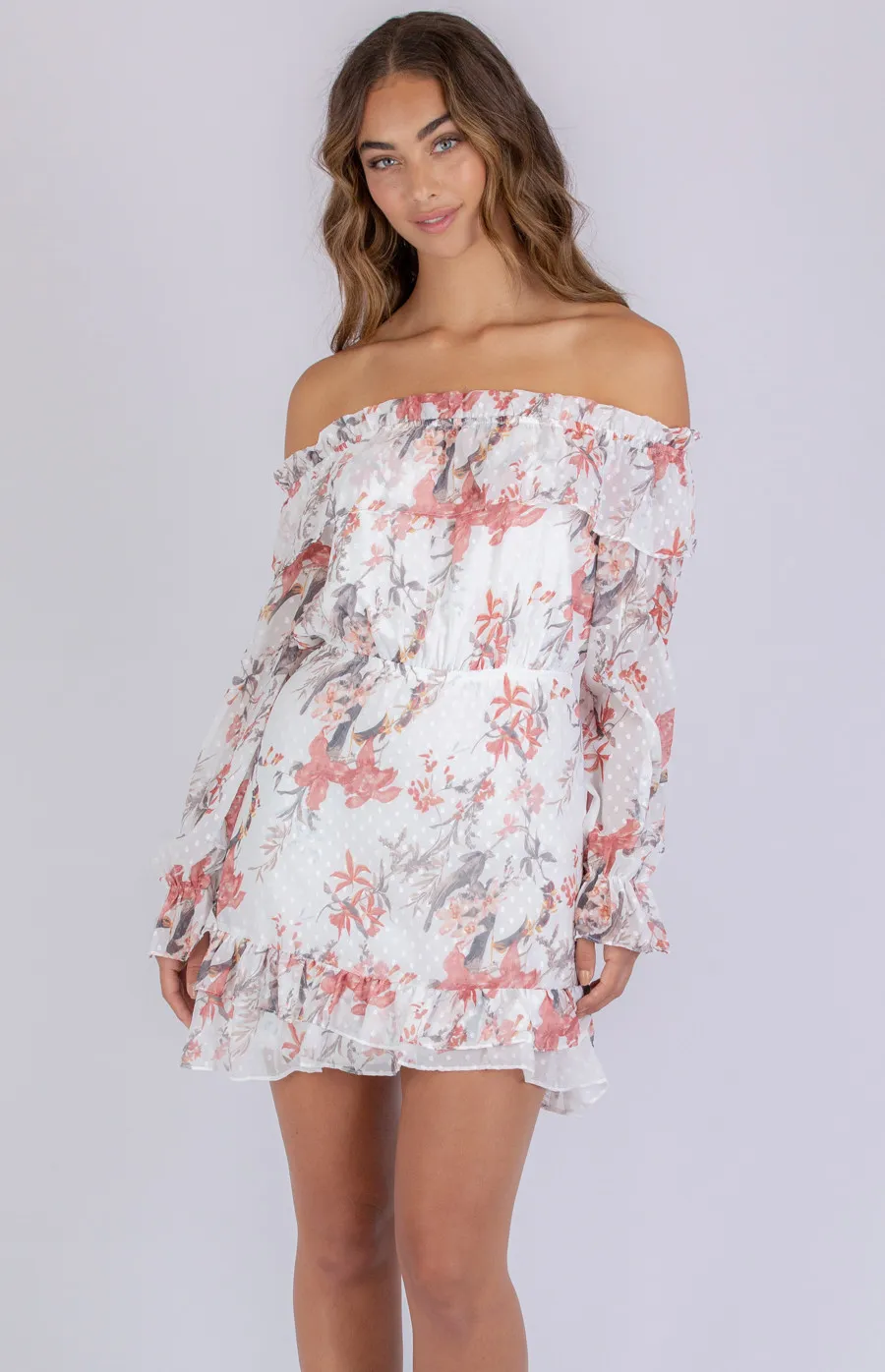 Floral Textured Off Shoulder Dress SDR805A