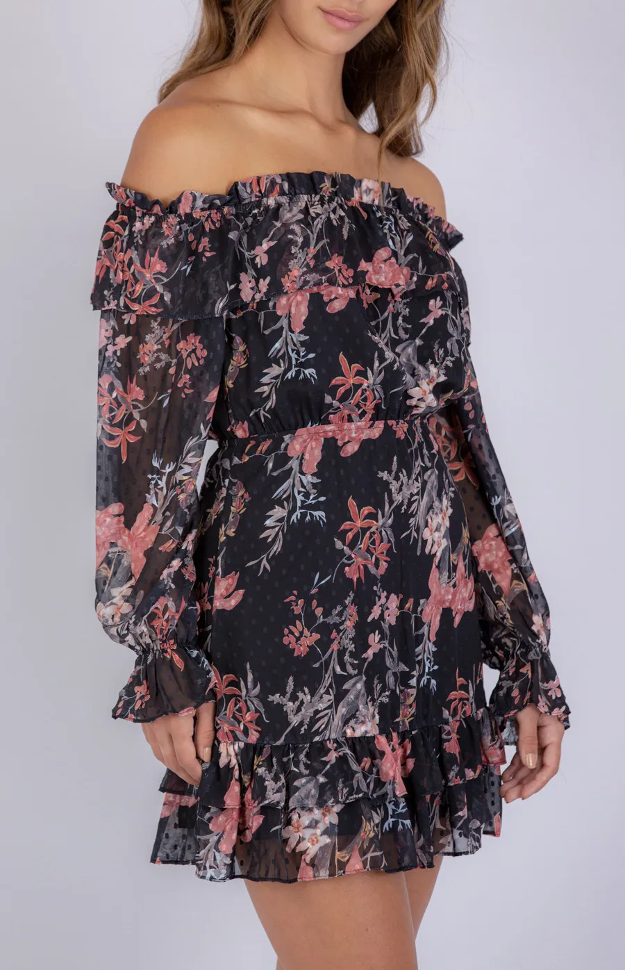 Floral Textured Off Shoulder Dress SDR805A