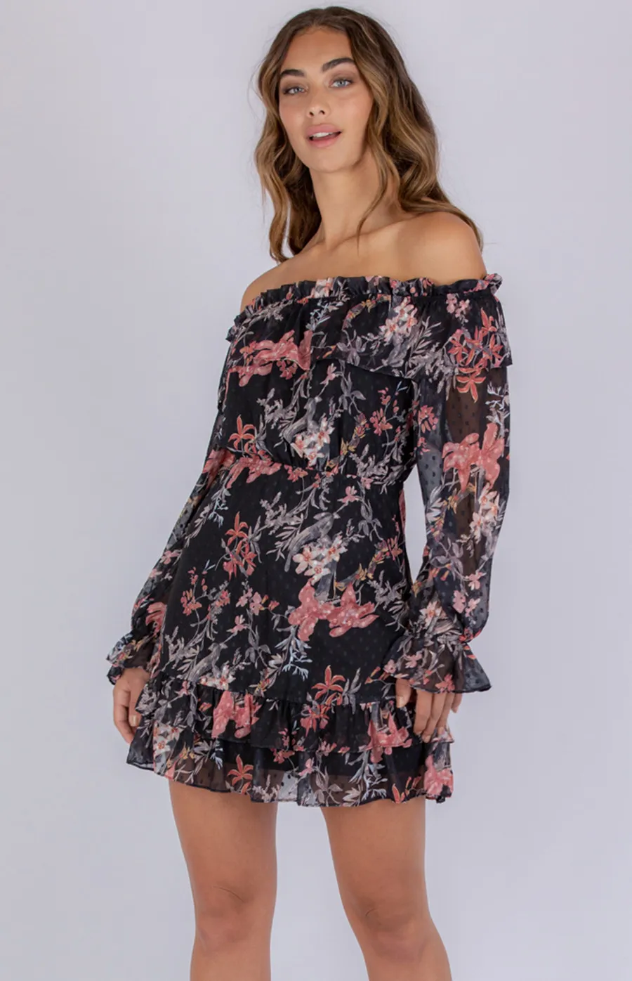 Floral Textured Off Shoulder Dress SDR805A